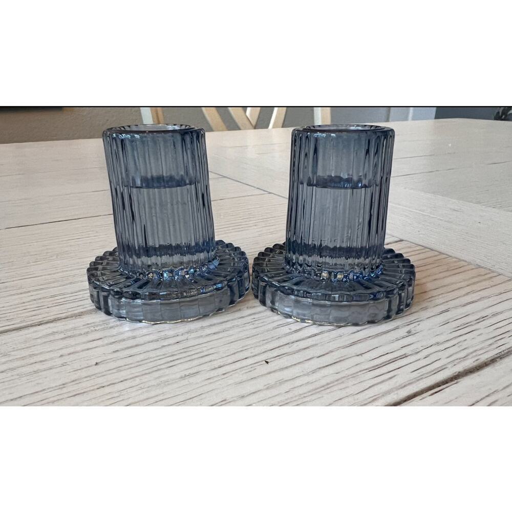 New Blue taper glass candlestick holders,‎ 2. Measurements in pics.